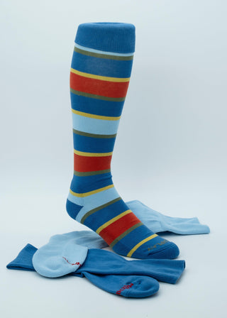 Matchplay Classic Long Socks in Ocean Blue Stripe - The Matchplay Company